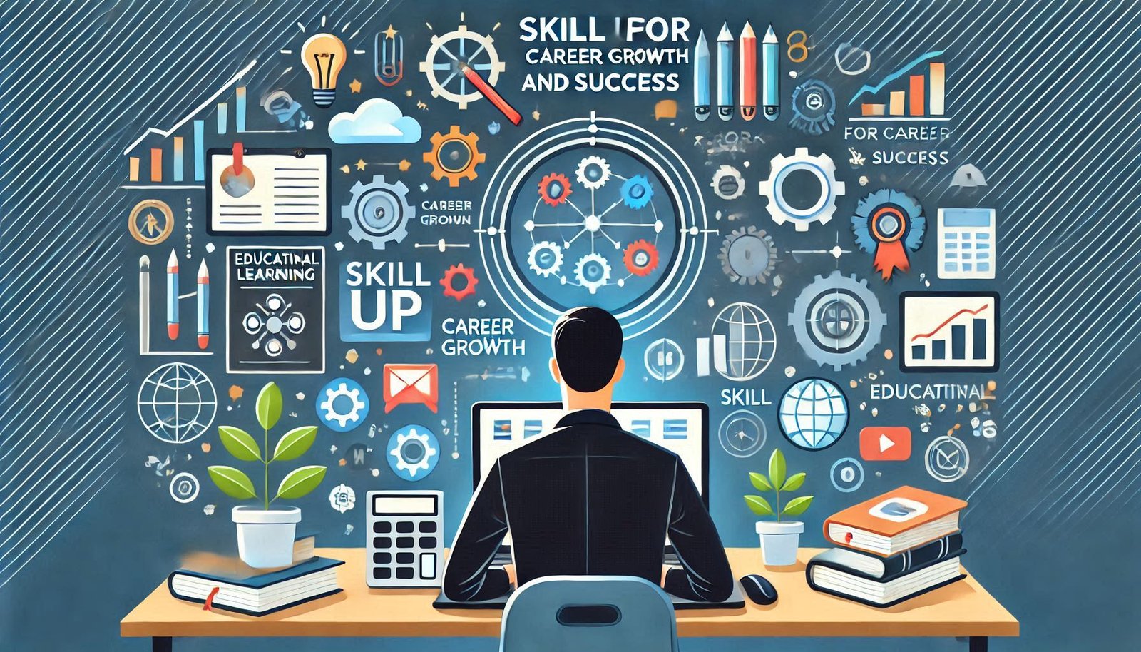 Person learning online for career growth with the article title 'Skill Up for Career Growth and Success'